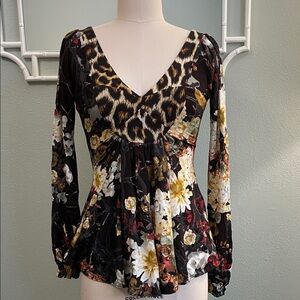 Just Cavalli Floral and Leopard Print Women's Top